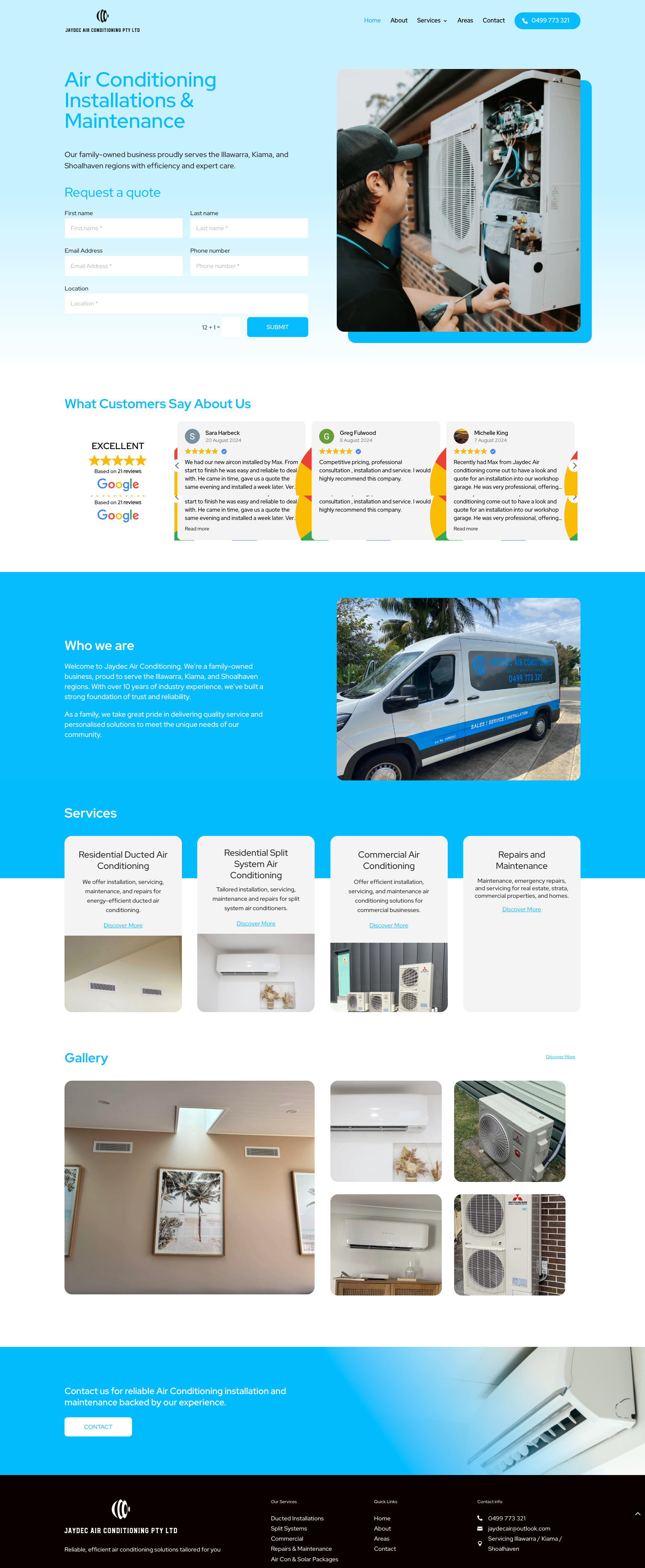Jaydec Air service website screenshot