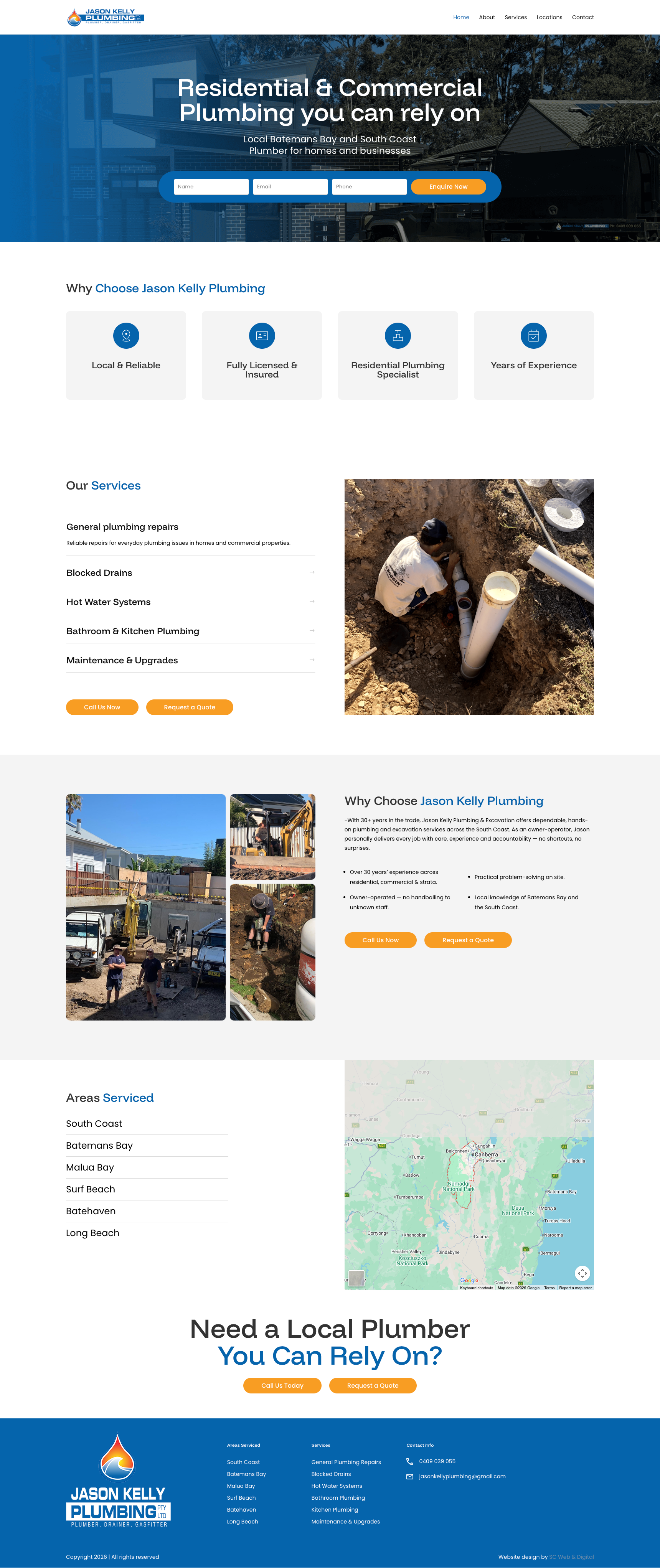 Jason Kelly Plumbing WordPress site screenshot