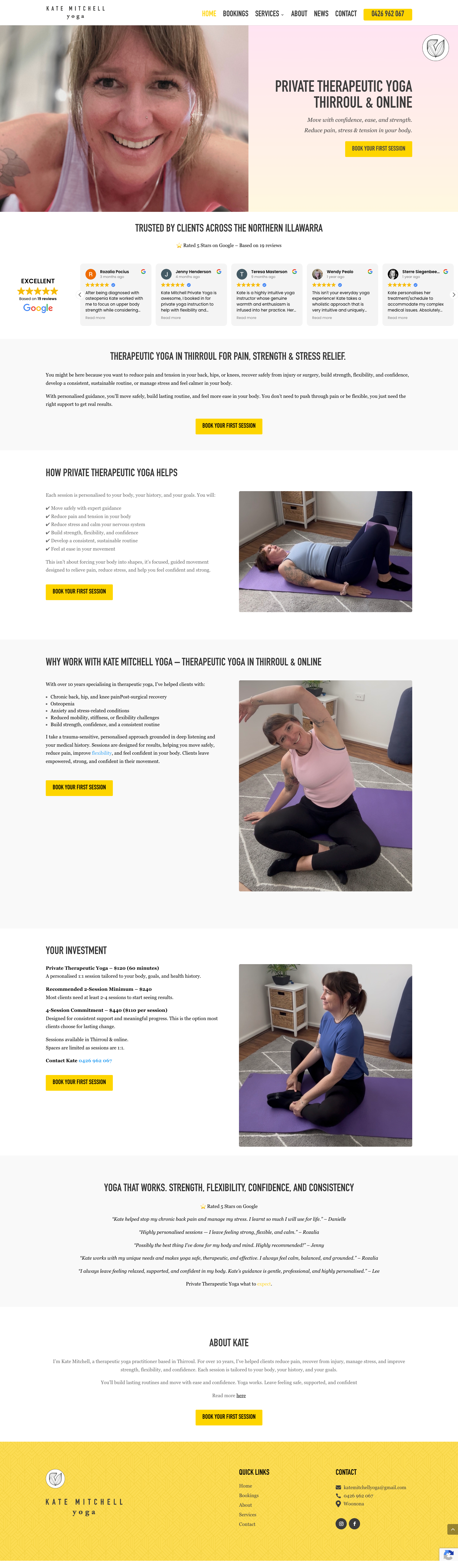 Kate Mitchell Yoga therapeutic yoga website screenshot